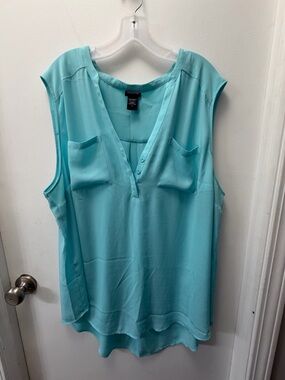 torrid Aqua Sleeveless V-Neck Blouse with Chest Pockets